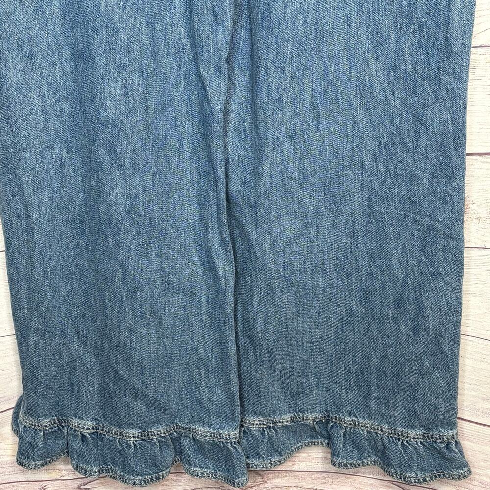 Pilcro Solene High Rise Wide Leg Ruffle Flare Blue Denim Jeans Size 30 Tall - Picture 12 of 15